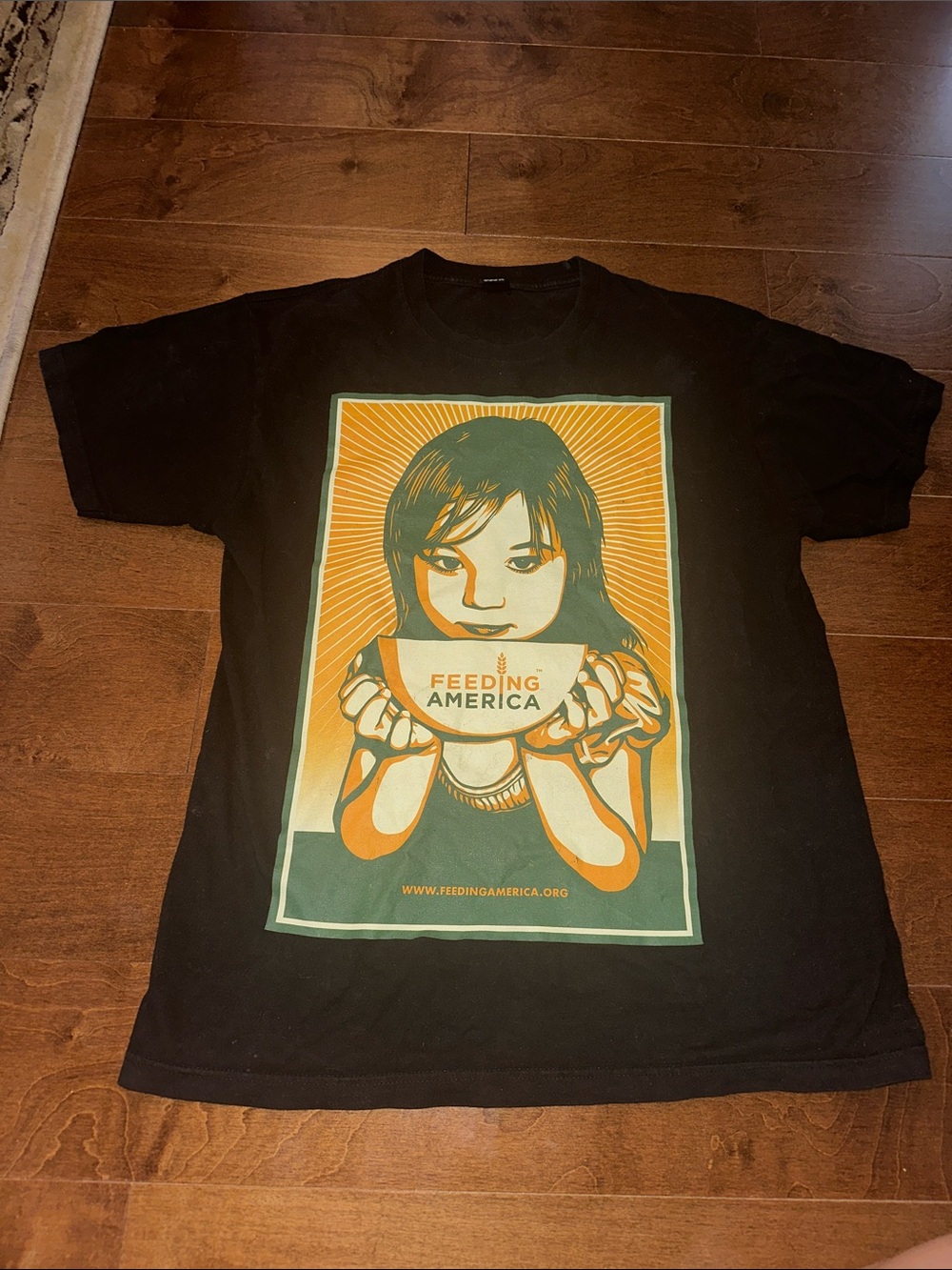 Obey Feeding America Charity Graphic Tee - Black with Orange & Green Print Small